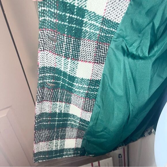 Aura Beauty And Style Dark Emerald Plaid Pea Coat Green Double Breasted L NWT - Picture 11 of 13